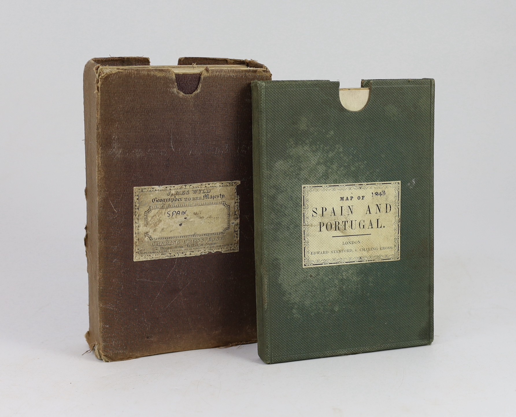 Wyld, James - Spain and Portugal, a set of 4 linen backed folding maps, coloured in outline, c.1820, 66 x 97.5cms., in worn slip case, together with Vivien de Saint-Martin, Louis - Carte des Royaumes d’Espagne et de Port